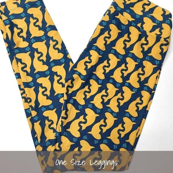 LuLaRoe OS Leggings Dolphins Yellow Blue NEW - Picture 1 of 1